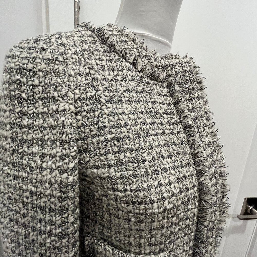 J. Crew Olympia Lady Jacket Metallic Tweed Fringe Trim Size 0 - Picture 6 of 13
